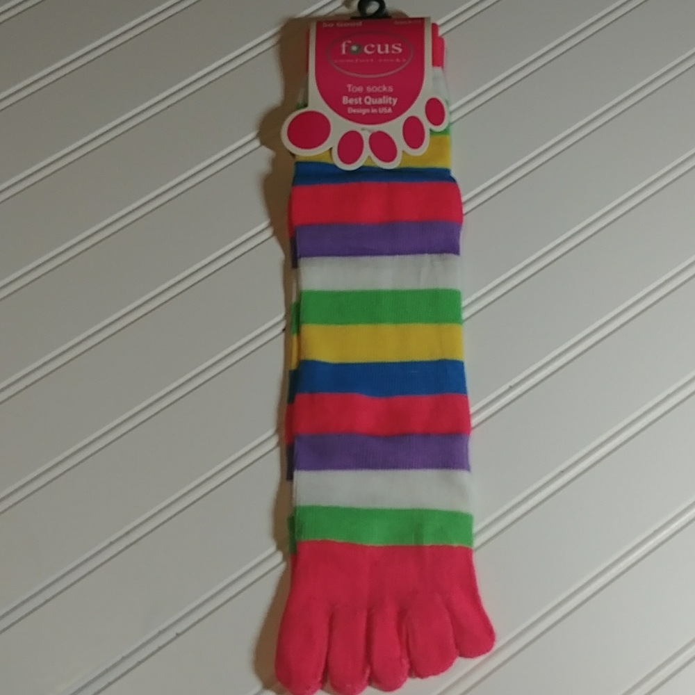 Focus Pink Rainbow Striped Toe Socks-3/$25.00
